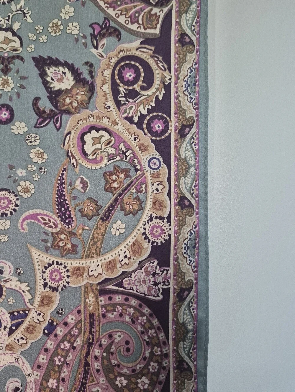 Vintage Echo New York Silk Paisley Oblong Scarf Long Purple Teal Boho Old Money